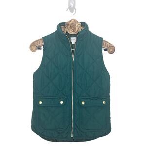 J. Crew Puffer Vest Excursion Utility Pockets Green Preppy Outerwear XS